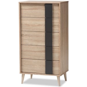 bowery hill 5 drawer modern chest in light oak and grey