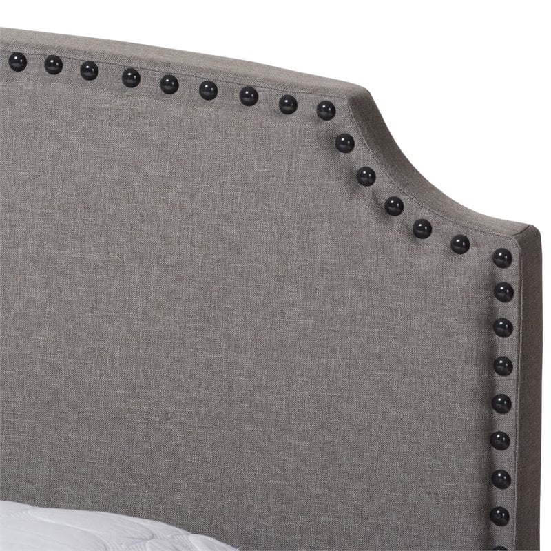 Bowery Hill Nailhead Upholstered Full Bed in Light Grey