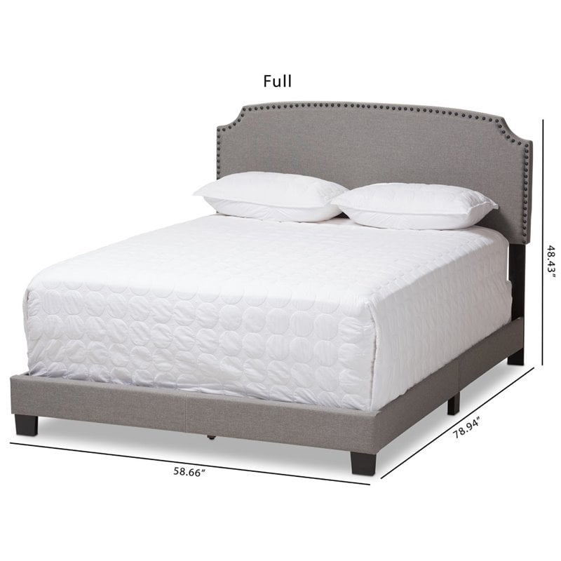 Bowery Hill Nailhead Upholstered Full Bed in Light Grey
