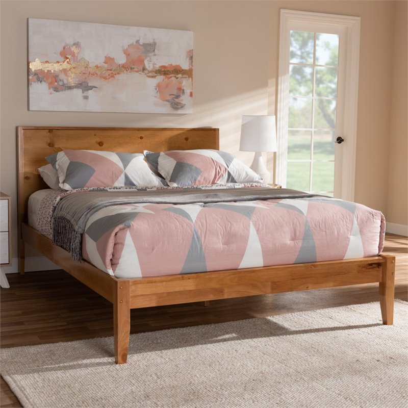Bowery Hill Wood Full Panel Platform Bed in Oak and Pine