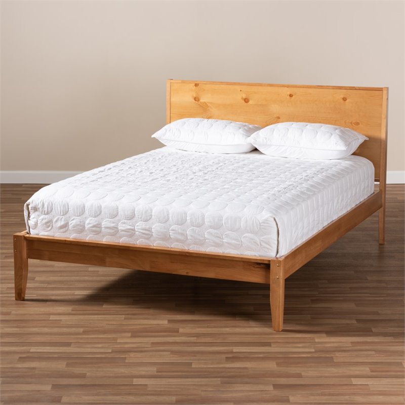 Bowery Hill Wood Full Panel Platform Bed in Oak and Pine