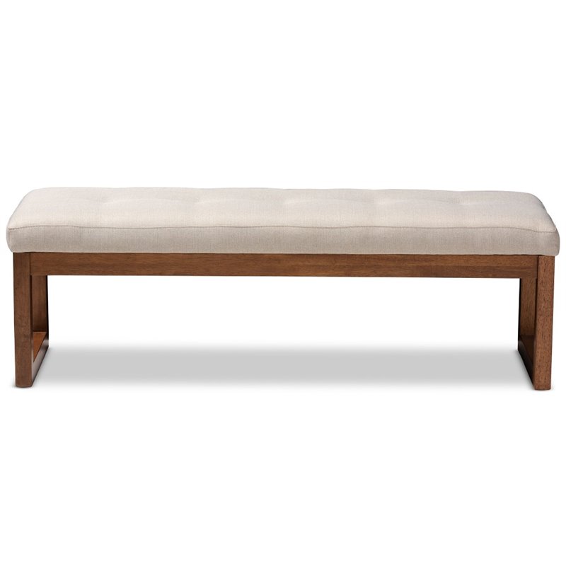 Bowery Hill Tufted Bench in Light Beige and Walnut Brown