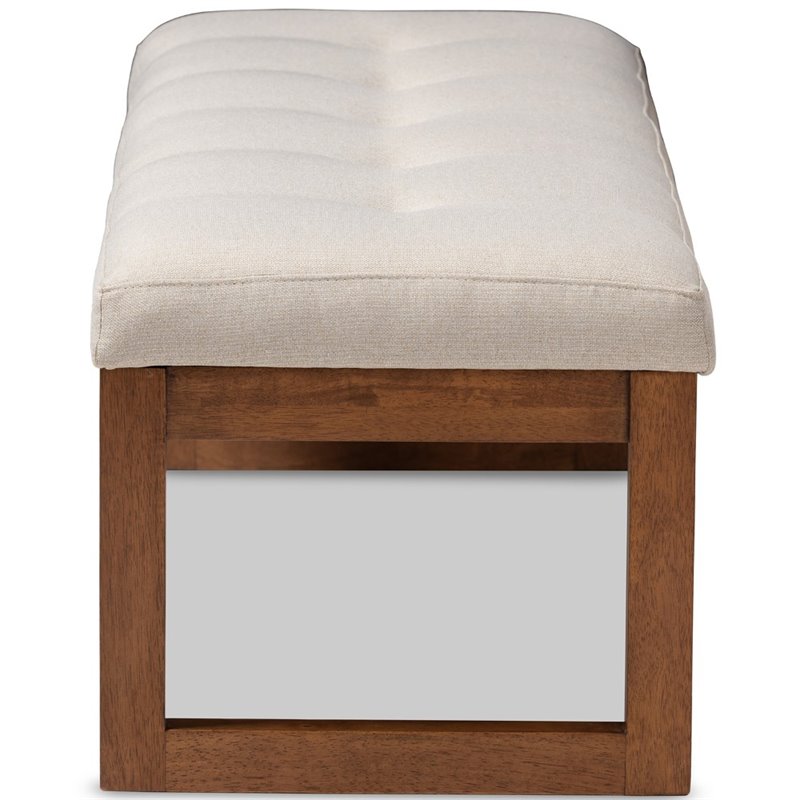Bowery Hill Tufted Bench in Light Beige and Walnut Brown