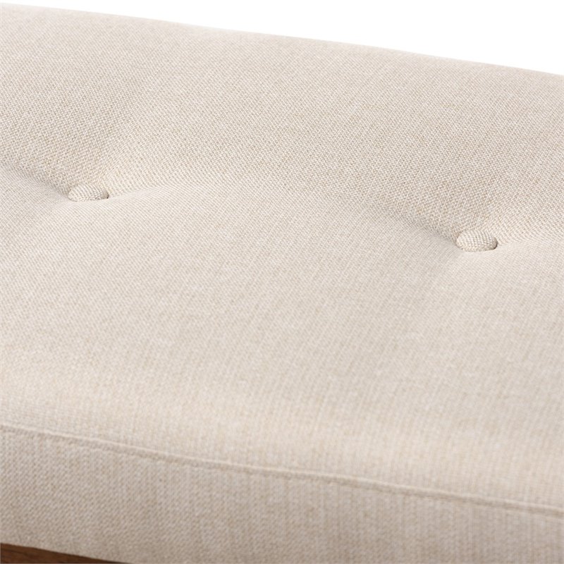 Bowery Hill Tufted Bench in Light Beige and Walnut Brown