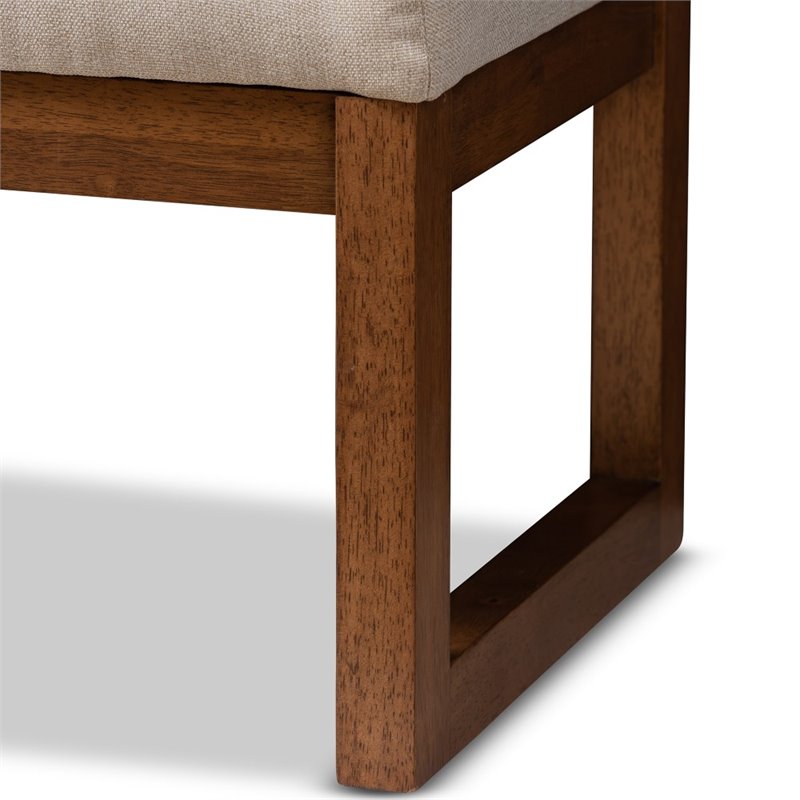 Bowery Hill Tufted Bench in Light Beige and Walnut Brown