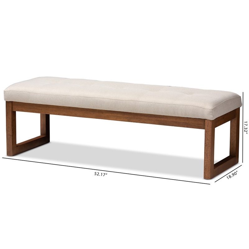 Bowery Hill Tufted Bench in Light Beige and Walnut Brown