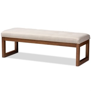bowery hill tufted bench in light beige and walnut brown