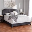 Bowery Hill Velvet Nailhead Upholstered Full Bed in Grey