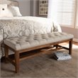 Bowery Hill Tufted Bench in Light Beige and Walnut Brown