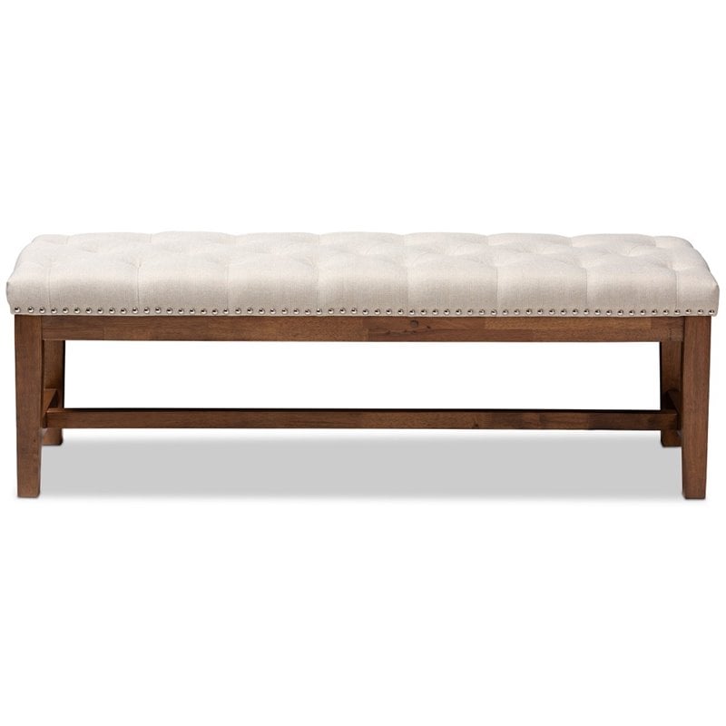 Bowery Hill Tufted Bench in Light Beige and Walnut Brown