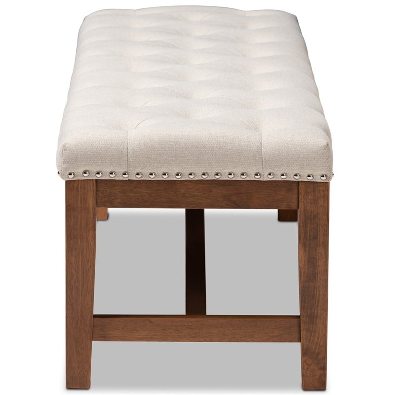 Bowery Hill Tufted Bench in Light Beige and Walnut Brown