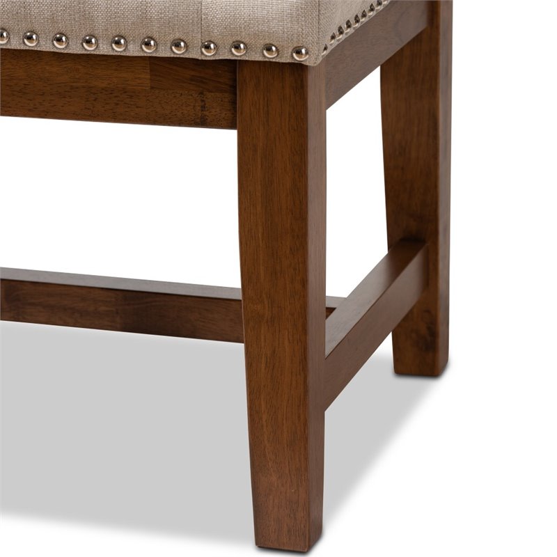 Bowery Hill Tufted Bench in Light Beige and Walnut Brown