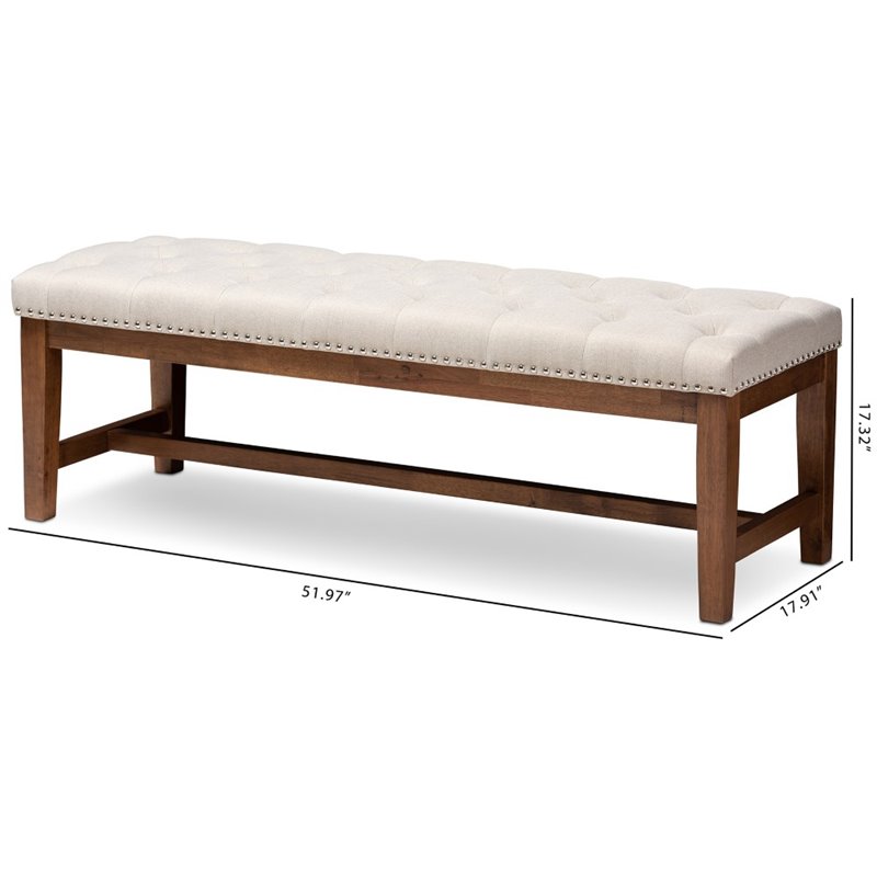 Bowery Hill Tufted Bench in Light Beige and Walnut Brown