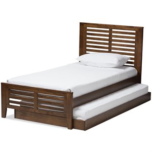 bowery hill twin slat platform bed with trundle in brown