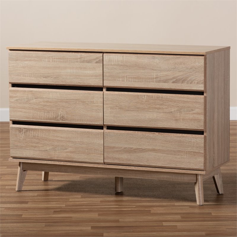 Bowery Hill 6 Drawer Modern Dresser in Light Oak and Dark Grey