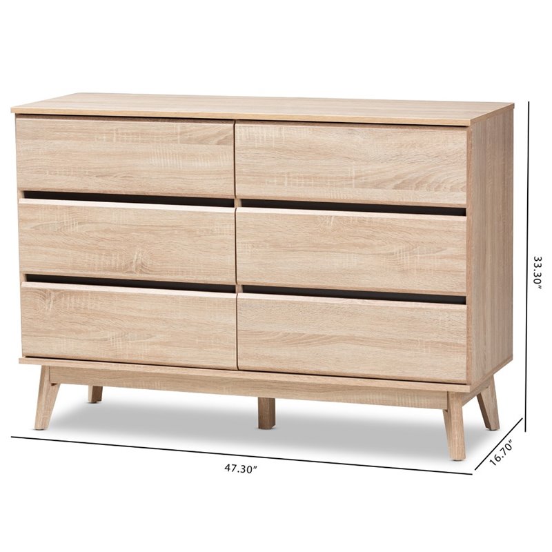 Bowery Hill 6 Drawer Modern Dresser in Light Oak and Dark Grey