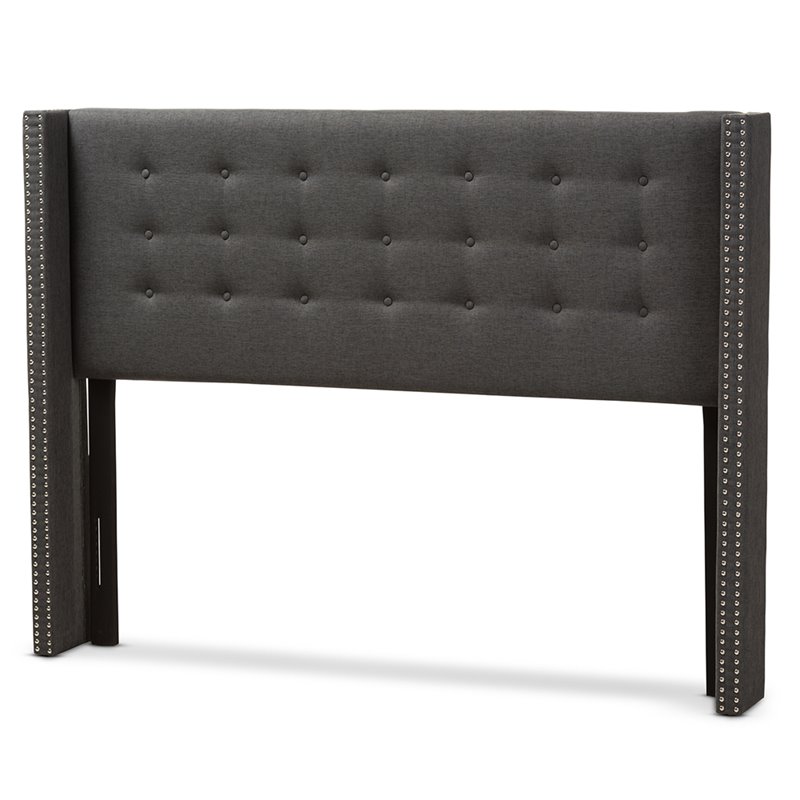 Bowery Hill Fabric King Panel Headboard with Diamond Button-Tufted in Dark Gray
