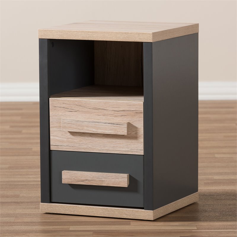 Bowery Hill 2 Drawer Nightstand in Gray and Oak Brown