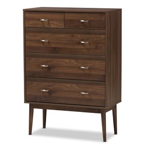 bowery hill contemporary 5 drawer chest in brown