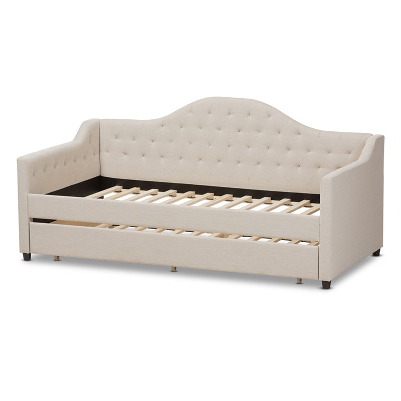 Bowery Hill Fabric Daybed with Trundle in Light Beige