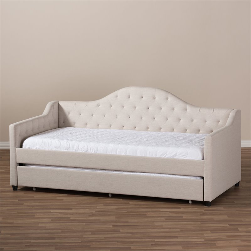 Bowery Hill Fabric Daybed with Trundle in Light Beige