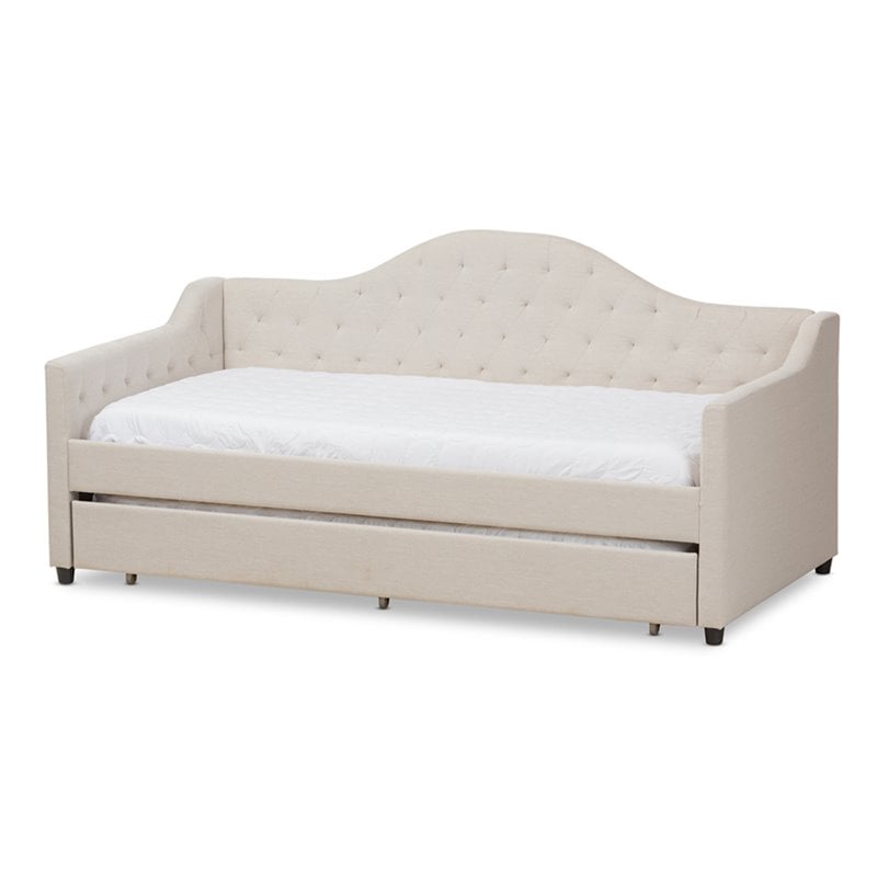 Bowery Hill Fabric Daybed with Trundle in Light Beige
