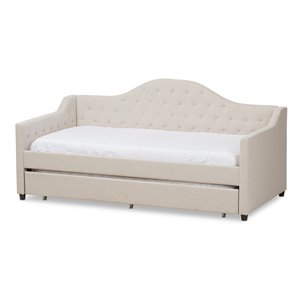 bowery hill fabric daybed with trundle in light beige