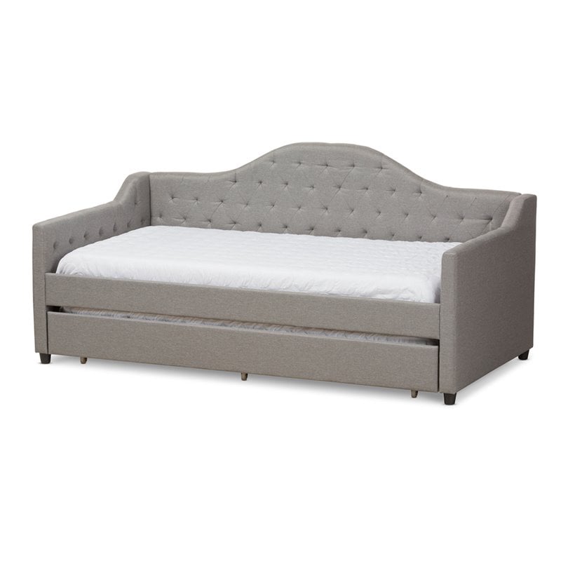 Bowery Hill Fabric Daybed with Trundle in Light Gray
