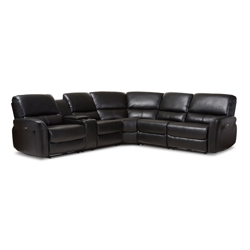 Bowery Hill Modern 5 Piece Leather Reclining Sectional in Black