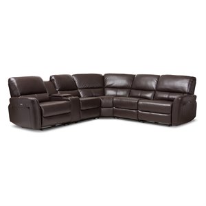 bowery hill 5 piece leather reclining sectional in brown