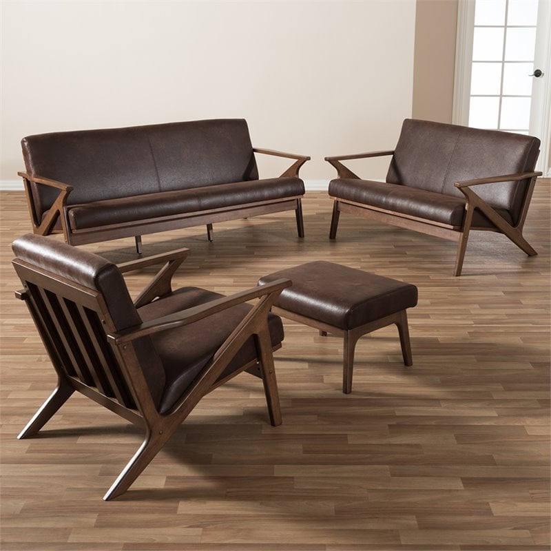 Bowery Hill 4 Piece Upholstered Sofa Set in Brown and Brown