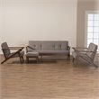 Bowery Hill 4 Piece Tufted Sofa Set in Gray and Walnut Brown