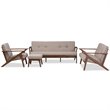 Bowery Hill 4 Piece Tufted Sofa Set in Gray and Walnut Brown