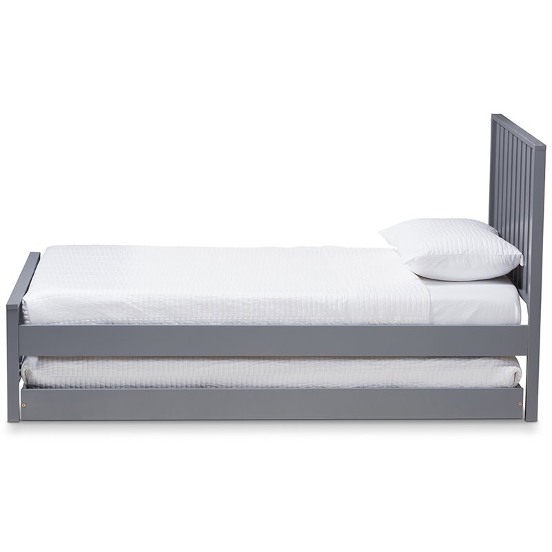 Bowery Hill Modern Twin Spindle Platform Bed with Trundle in Gray