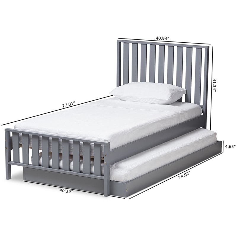 Bowery Hill Modern Twin Spindle Platform Bed with Trundle in Gray