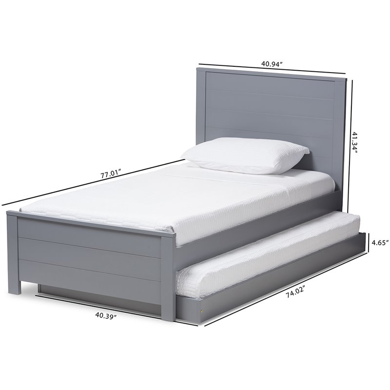 Bowery Hill Modern Twin Platform Panel Bed with Trundle in Gray