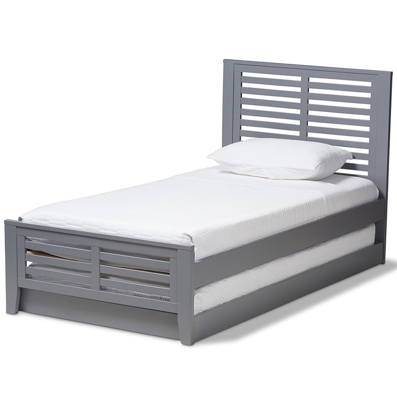 Bowery Hill Modern Twin Slat Platform Bed with Trundle in Gray