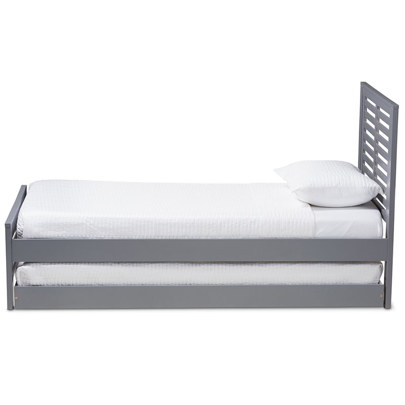 Bowery Hill Modern Twin Slat Platform Bed with Trundle in Gray