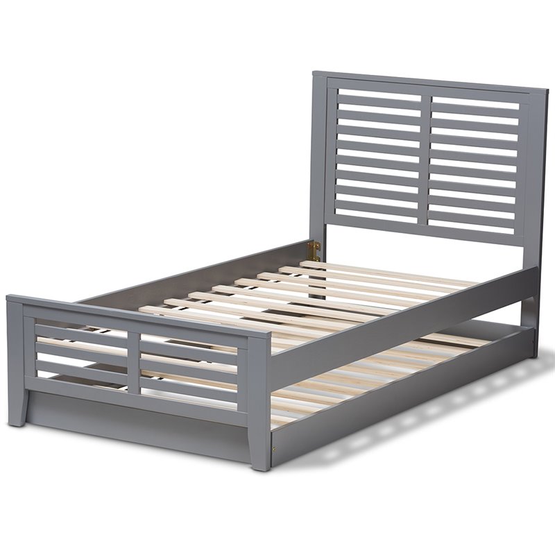 Bowery Hill Modern Twin Slat Platform Bed with Trundle in Gray