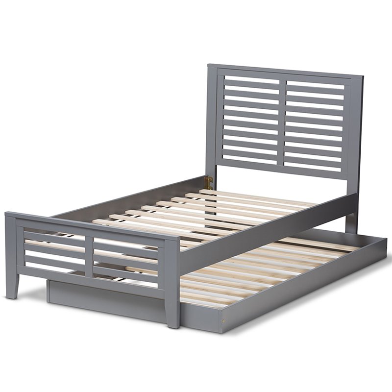 Bowery Hill Modern Twin Slat Platform Bed with Trundle in Gray