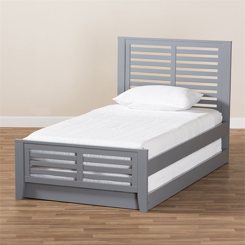 Bowery Hill Modern Twin Slat Platform Bed with Trundle in Gray