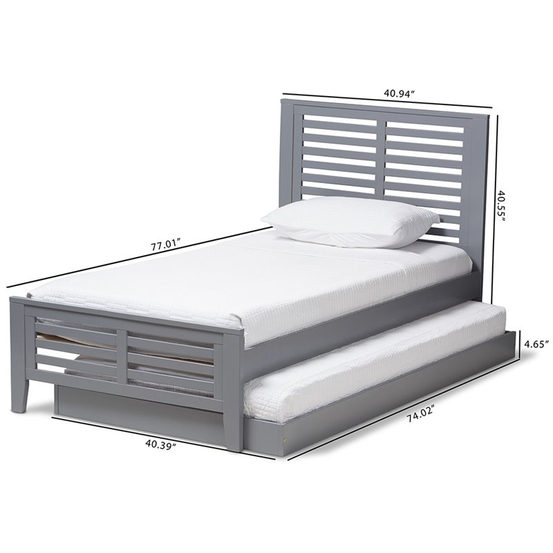 Bowery Hill Modern Twin Slat Platform Bed with Trundle in Gray