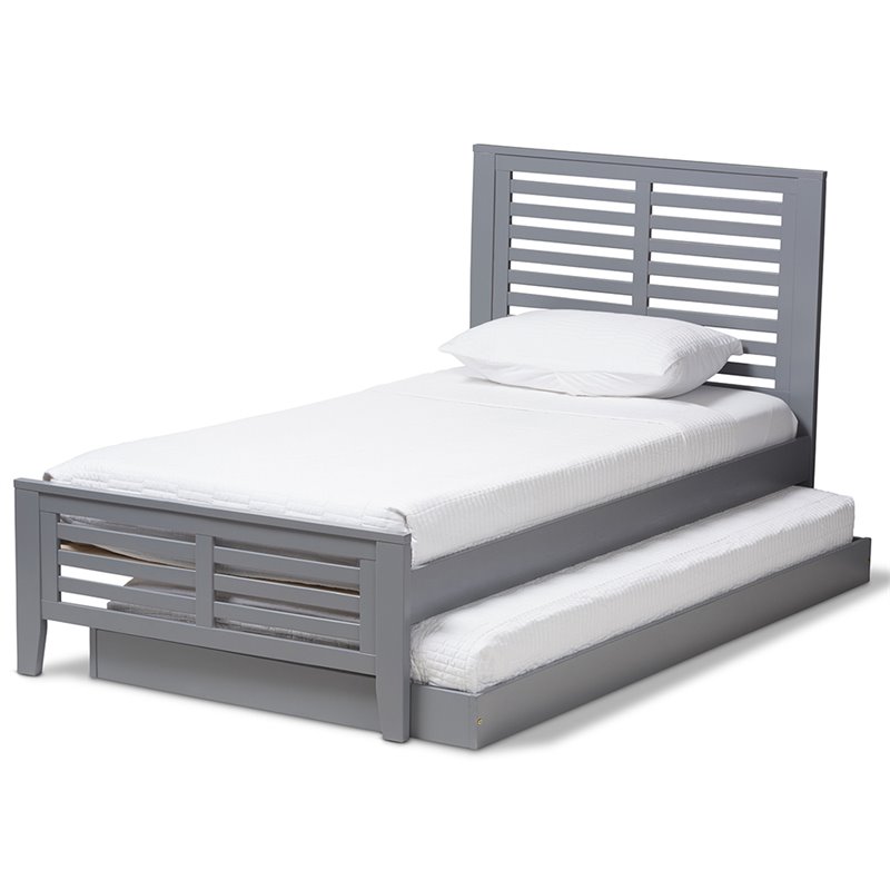 Bowery Hill Modern Twin Slat Platform Bed with Trundle in Gray