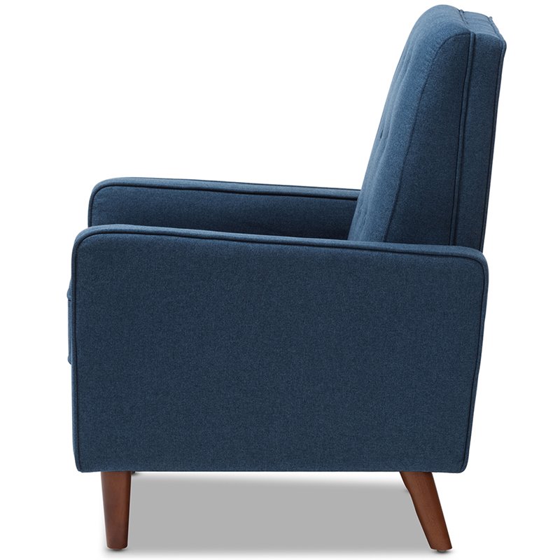 Bowery Hill Tufted Recliner in Blue and Walnut