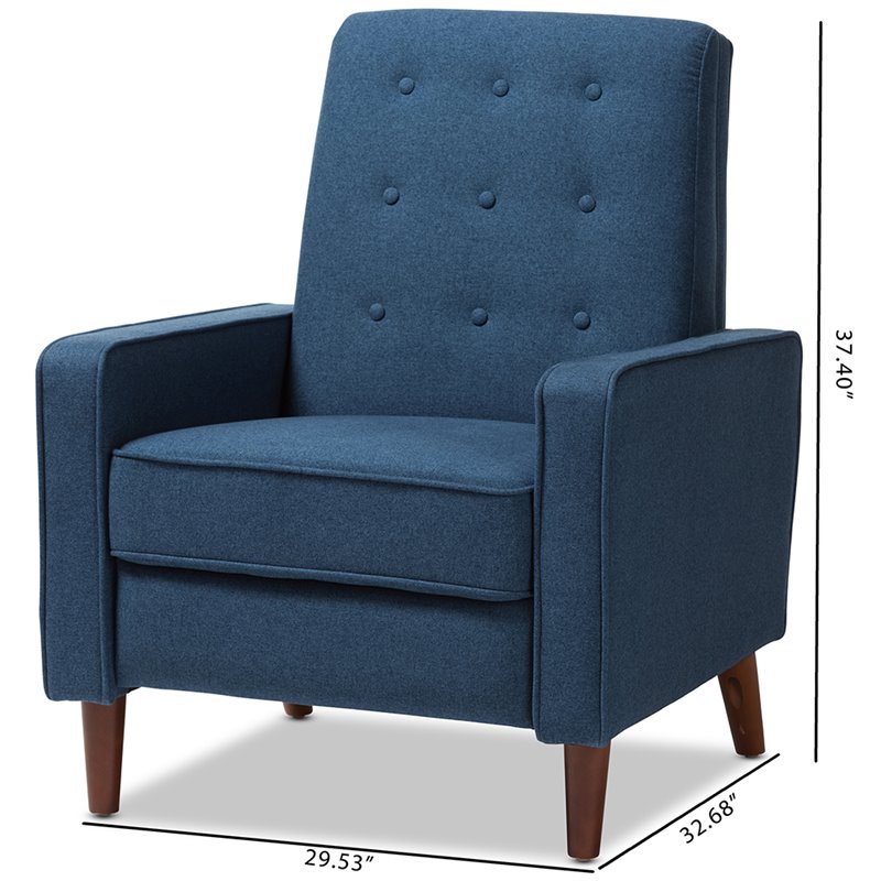 Bowery Hill Tufted Recliner in Blue and Walnut
