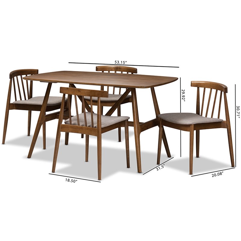 Bowery Hill Mid Century 5 Piece Dining Set in Beige and Walnut Brown