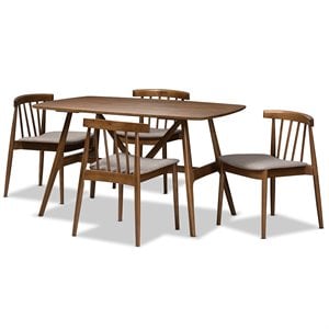 Bowery Hill Mid Century 5 Piece Dining Set in Beige and Walnut Brown