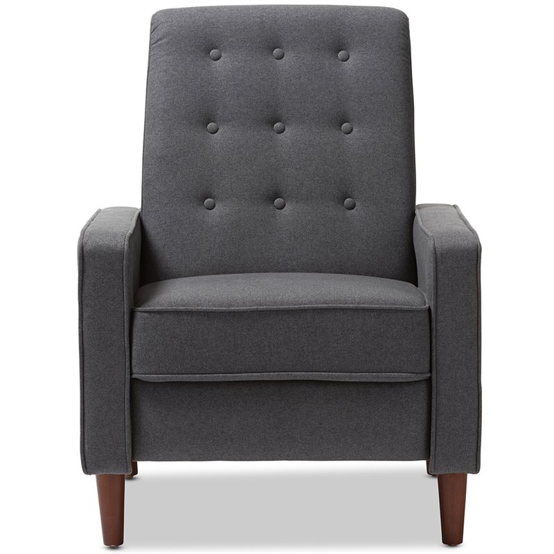 Bowery Hill Mid-Century Fabric Tufted Recliner in Gray/Walnut