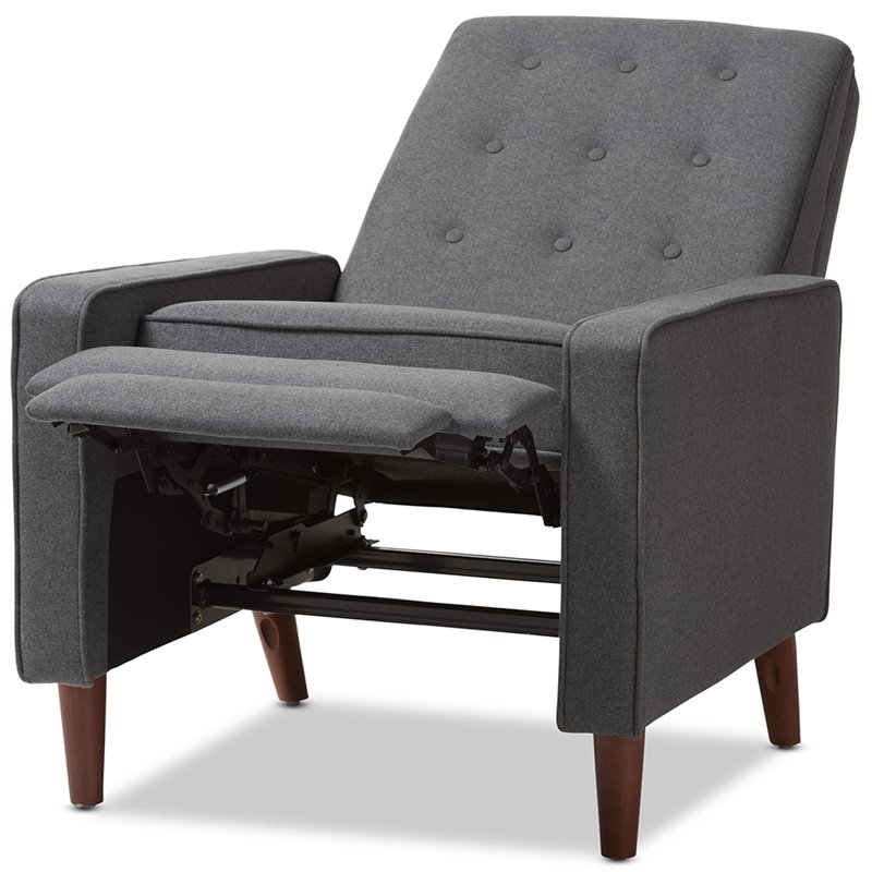 Bowery Hill Mid-Century Fabric Tufted Recliner in Gray/Walnut
