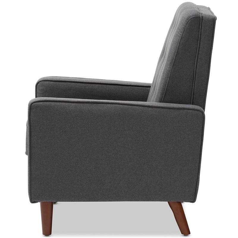 Bowery Hill Mid-Century Fabric Tufted Recliner in Gray/Walnut